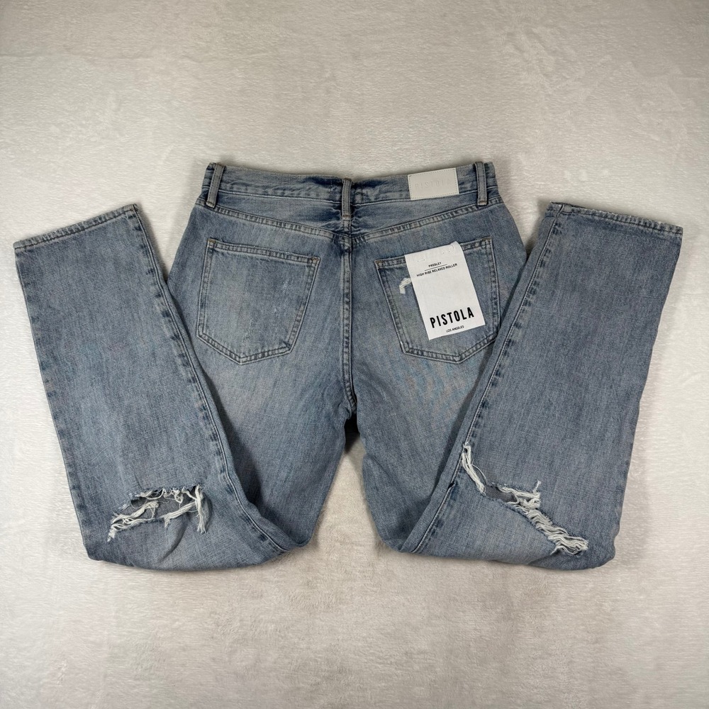 Pistola Keaton High Rise Straight Leg Jeans Primetime Blue Distressed 29